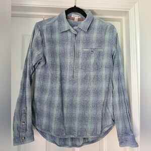 Toad & Co Bodie Dos 1/4 zip flannel blue green women's size small